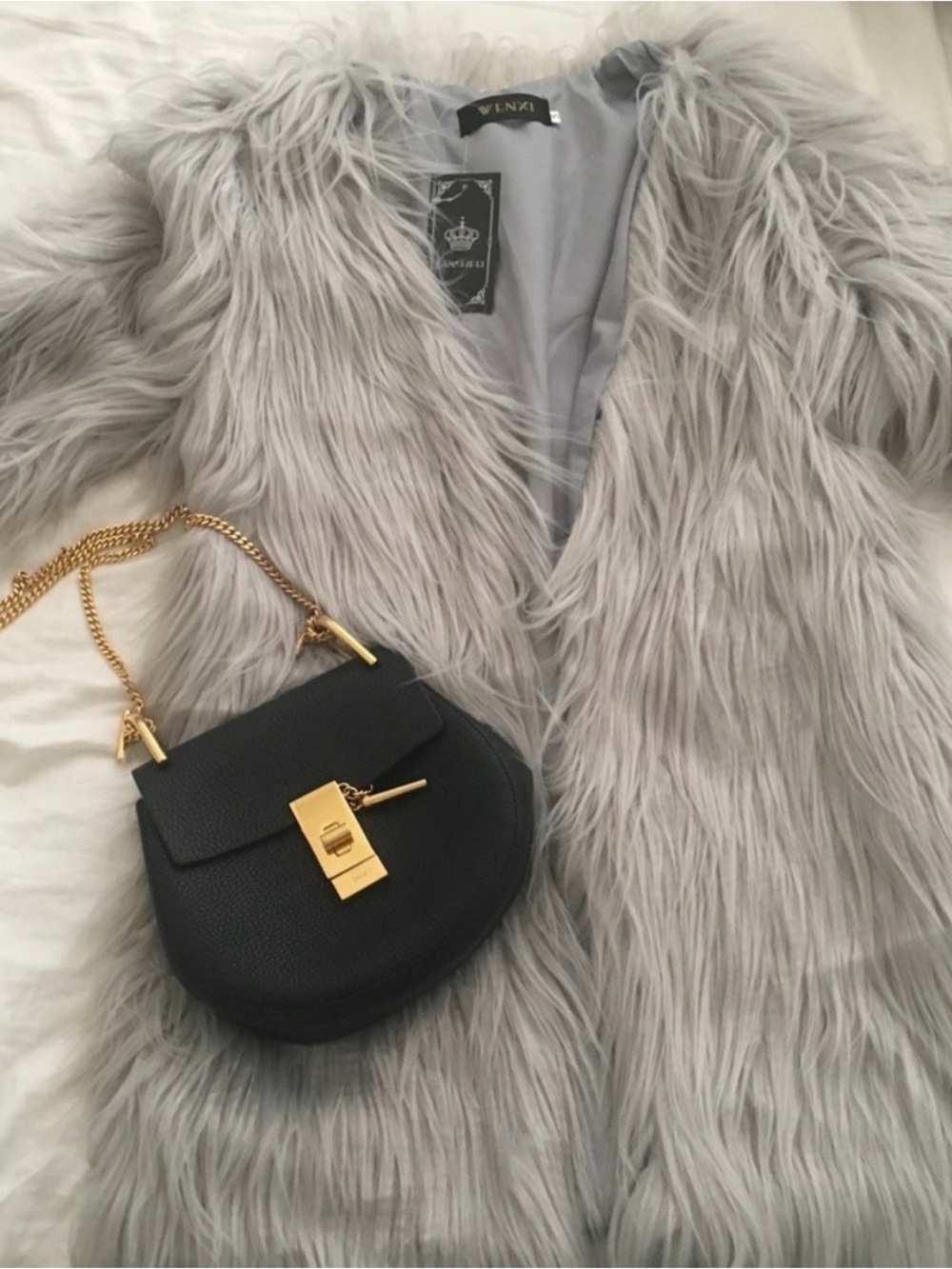 Gray faux fur burning man jacket